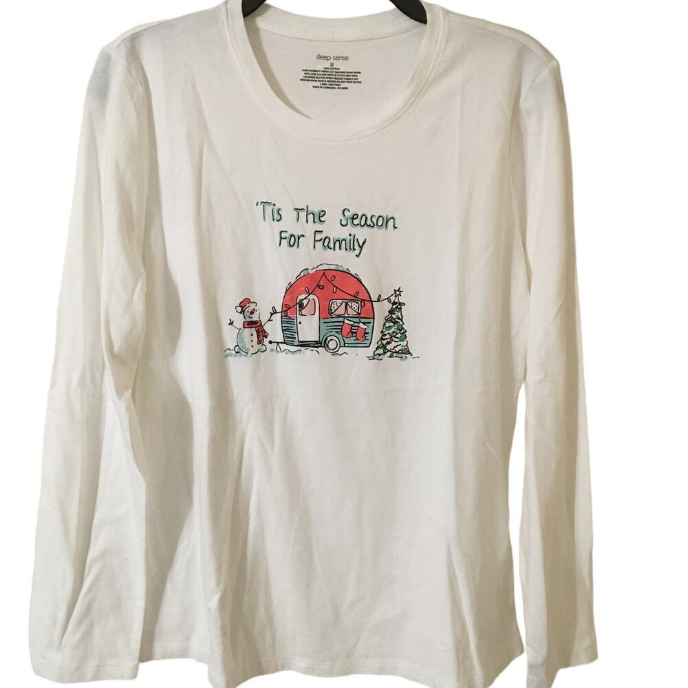 NWT Sleep Sense Small 100% Cotton "Tis The Season For Family" Camper Christmas
